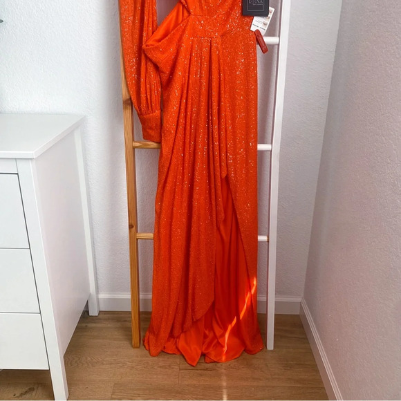 Mac Duggal 26730 Sequined One Shoulder Cut Out Gown Dress Tangerine Orange 10 - Picture 9 of 16